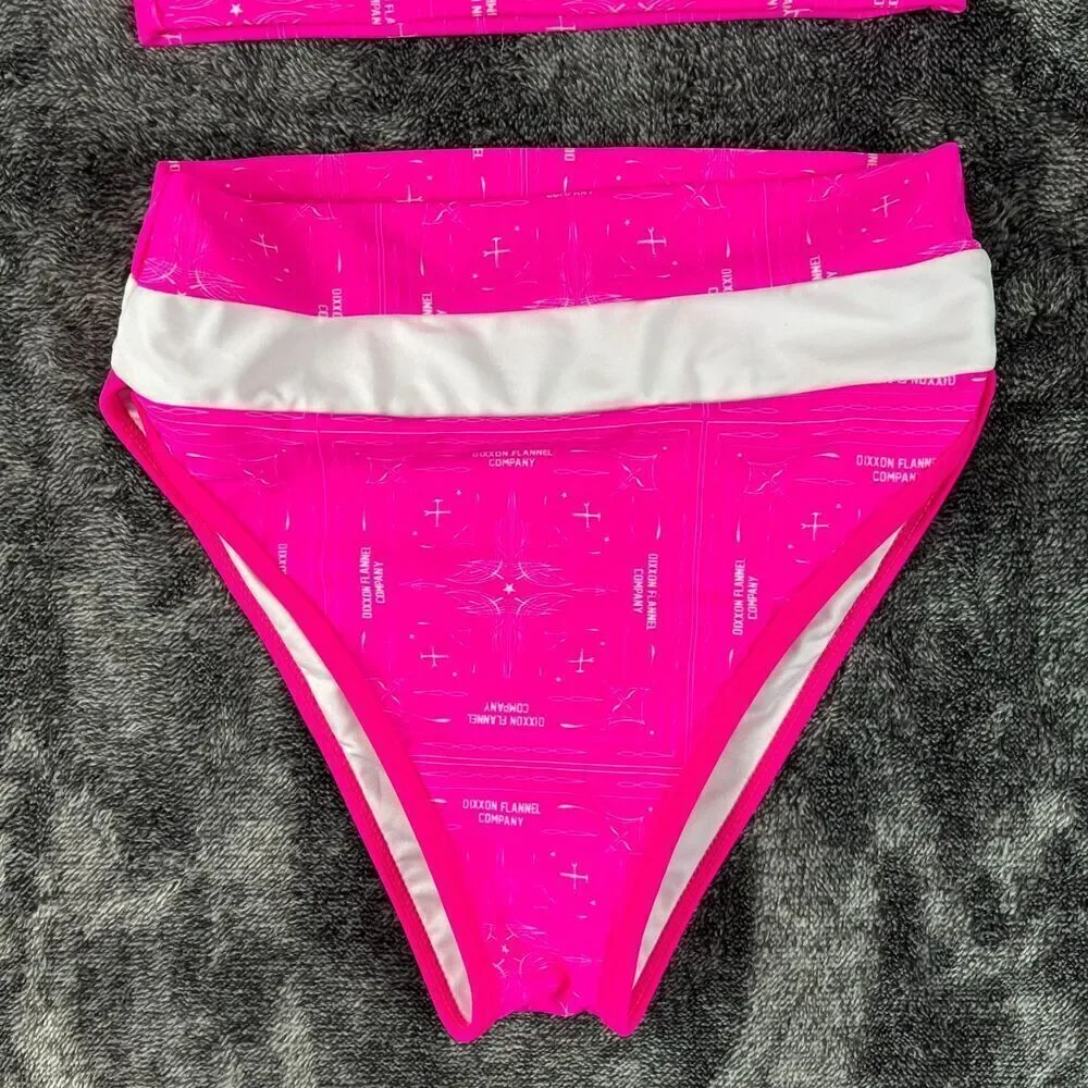 Dixxon Flannel Co Bikini Two Piece Swimsuit Hot Pink White Women's S NWOT